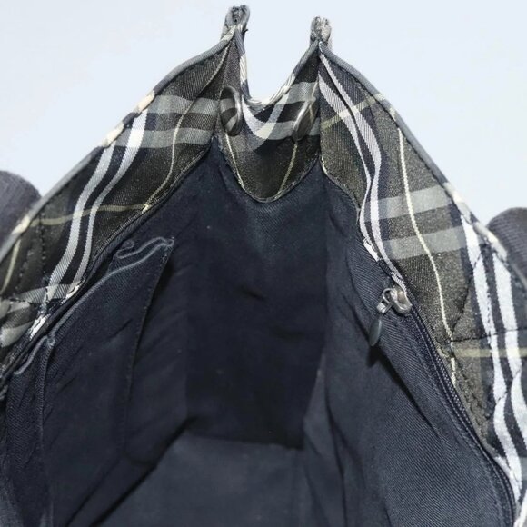 Burberrys Nova Check Blue Label Hand Bag Nylon Khaki Silver Auth hs1707 - Picture 12 of 16